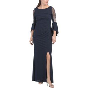 ALEX EVENINGS Bell Sleeve Side Ruched Maxi Dress